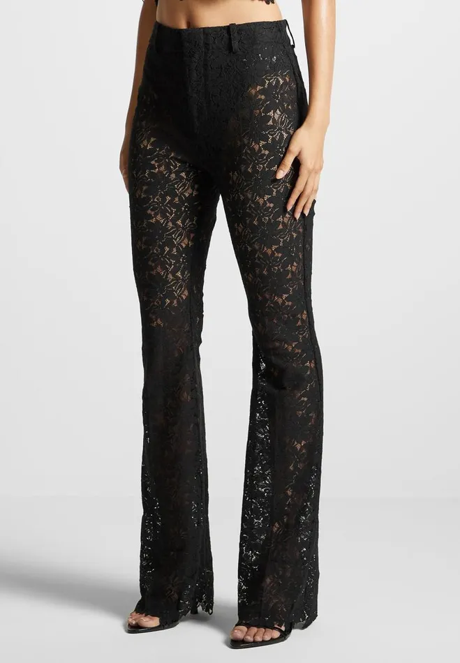 Manire De Voir Matching Sets Manire De Voir Woman Lace Fit And Flare Trousers 8211 Black