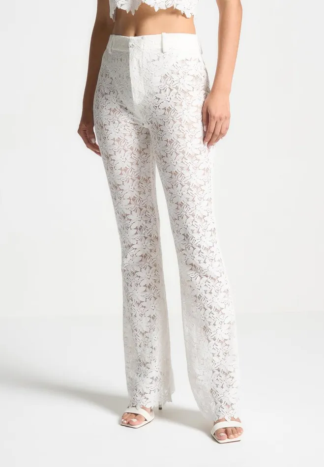 Manire De Voir Matching Sets Manire De Voir Woman Lace Fit And Flare Trousers 8211 White