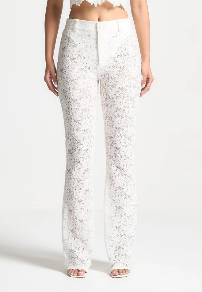 Manire De Voir Matching Sets Manire De Voir Woman Lace Fit And Flare Trousers 8211 White