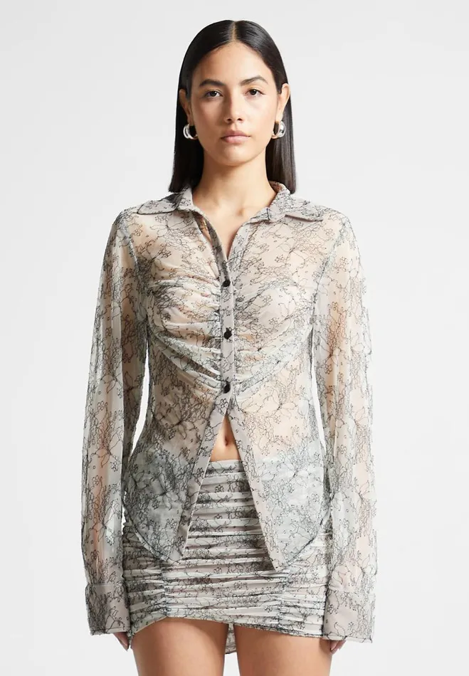 Manire De Voir Matching Sets Manire De Voir Woman Lace Mesh Contour Shirt 8211 Off White Manire De Voir Matching Sets Manire De Voir Woman Lace Mesh Contour Shirt 8211 Off White