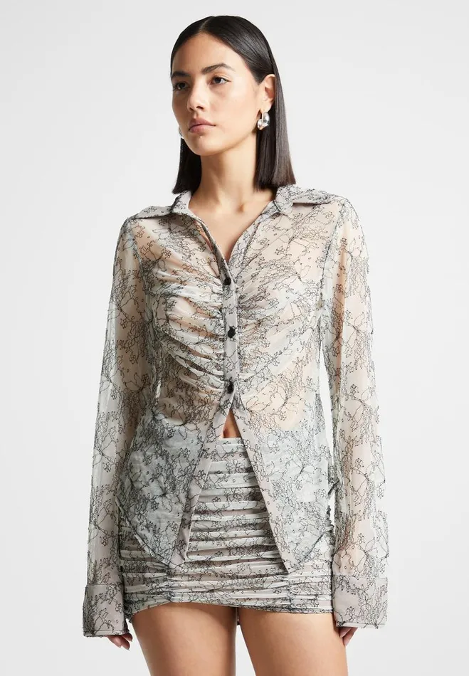 Manire De Voir Matching Sets Manire De Voir Woman Lace Mesh Contour Shirt 8211 Off White