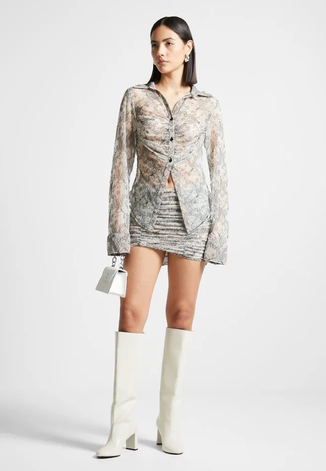 Manire De Voir Matching Sets Manire De Voir Woman Lace Mesh Contour Shirt 8211 Off White
