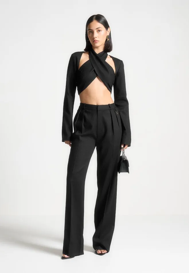 Manire De Voir Matching Sets Manire De Voir Woman Linen Crossover Bolero Top 8211 Black
