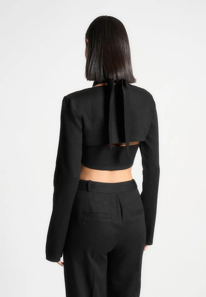 Manire De Voir Matching Sets Manire De Voir Woman Linen Crossover Bolero Top 8211 Black