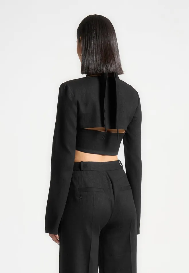Manire De Voir Matching Sets Manire De Voir Woman Linen Crossover Bolero Top 8211 Black