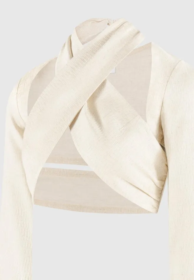 Manire De Voir Matching Sets Manire De Voir Woman Linen Crossover Bolero Top 8211 Natural