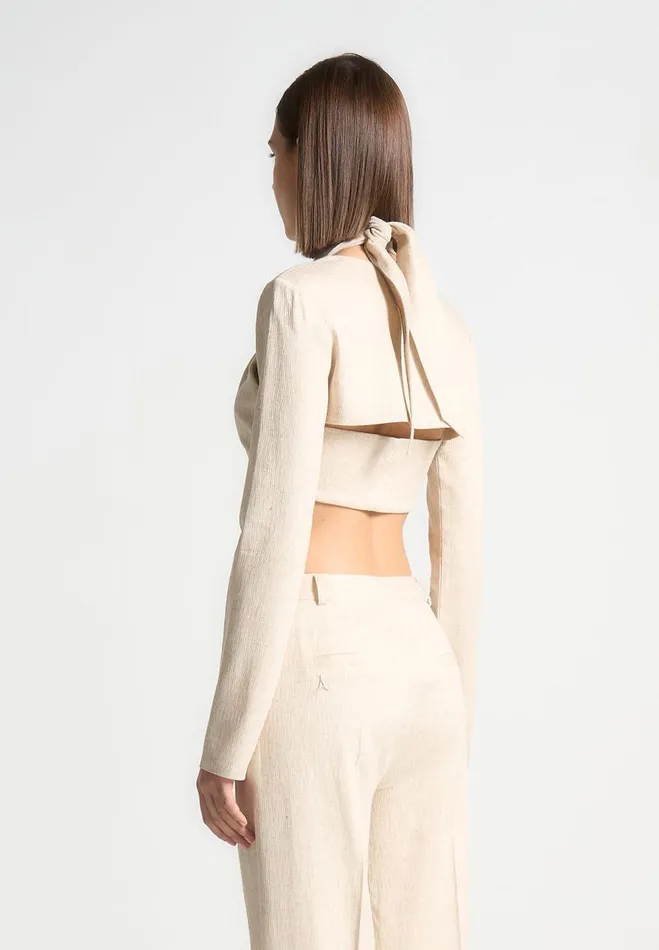 Manire De Voir Matching Sets Manire De Voir Woman Linen Crossover Bolero Top 8211 Natural