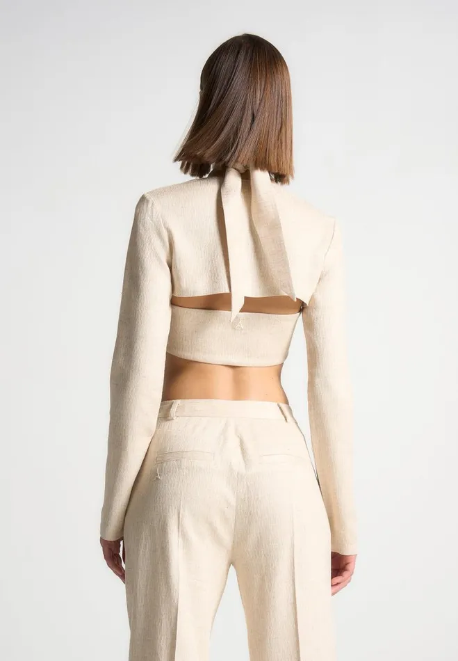 Manire De Voir Matching Sets Manire De Voir Woman Linen Crossover Bolero Top 8211 Natural