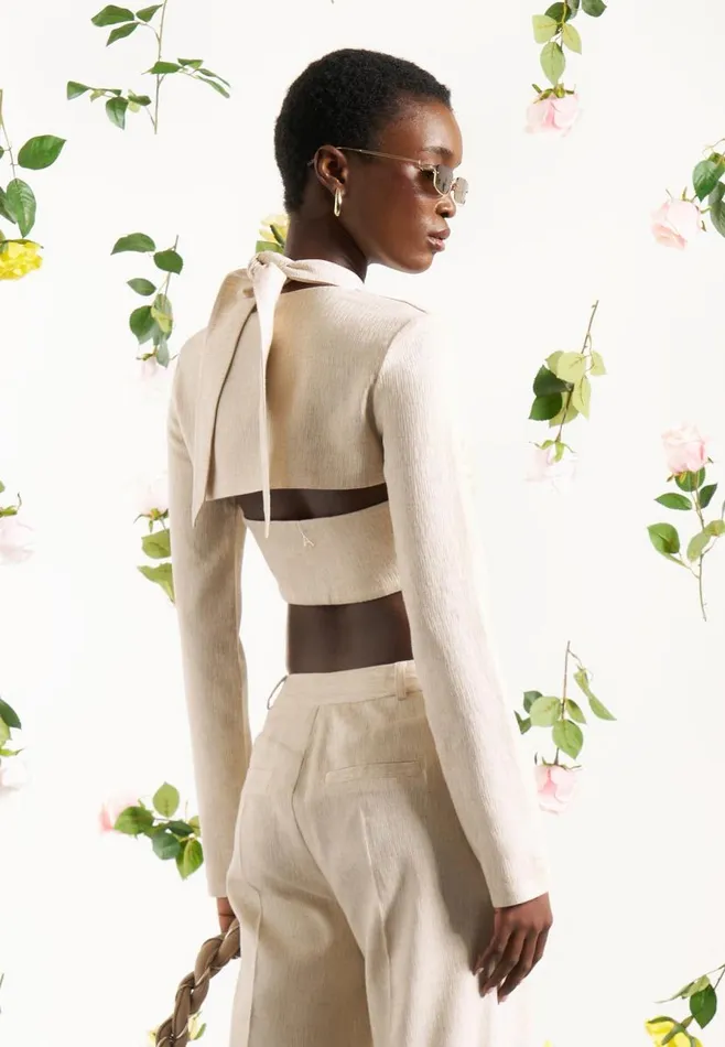 Manire De Voir Matching Sets Manire De Voir Woman Linen Crossover Bolero Top 8211 Natural