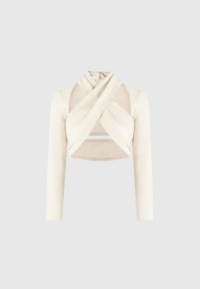 Manire De Voir Matching Sets Manire De Voir Woman Linen Crossover Bolero Top 8211 Natural