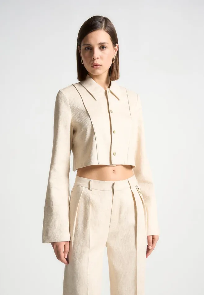 Manire De Voir Matching Sets Manire De Voir Woman Linen Pintuck Cropped Shirt 8211 Natural