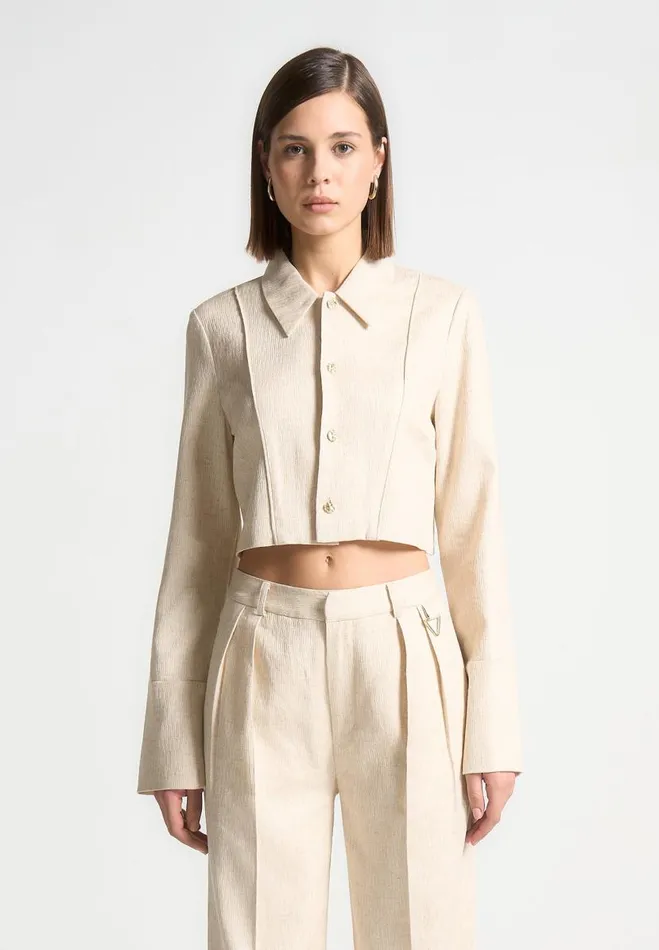 Manire De Voir Matching Sets Manire De Voir Woman Linen Pintuck Cropped Shirt 8211 Natural