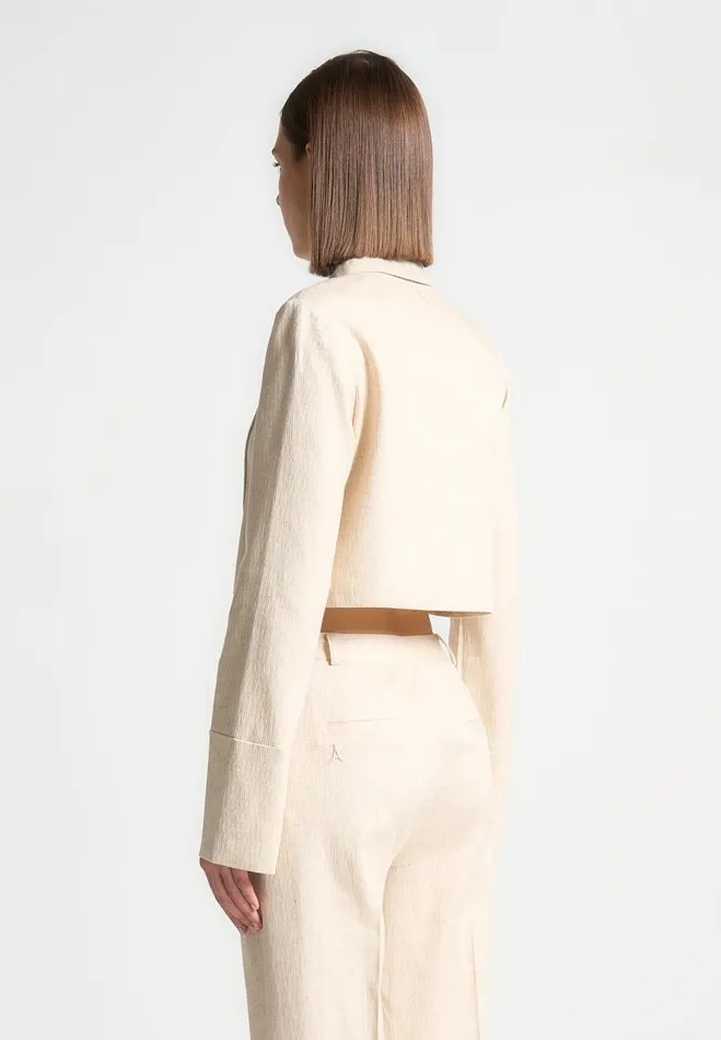 Manire De Voir Matching Sets Manire De Voir Woman Linen Pintuck Cropped Shirt 8211 Natural