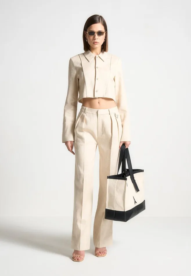 Manire De Voir Matching Sets Manire De Voir Woman Linen Pintuck Cropped Shirt 8211 Natural