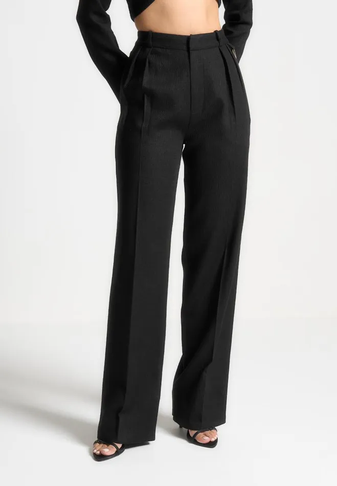 Manire De Voir Matching Sets Manire De Voir Woman Linen Twin Pleat Trousers 8211 Black Manire De Voir Matching Sets Manire De Voir Woman Linen Twin Pleat Trousers 8211 Black