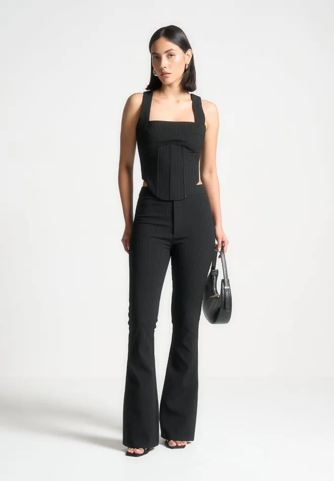 Manire De Voir Matching Sets Manire De Voir Woman Pinstripe Fit And Flare Leggings 8211 Black Manire De Voir Matching Sets Manire De Voir Woman Pinstripe Fit And Flare Leggings 8211 Black