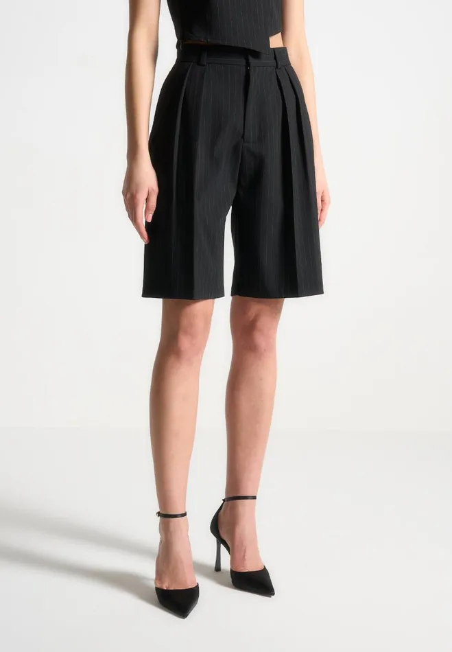 Manire De Voir Matching Sets Manire De Voir Woman Pinstripe Tailored City Shorts 8211 Black