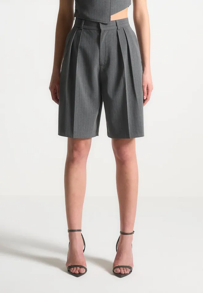 Manire De Voir Matching Sets Manire De Voir Woman Pinstripe Tailored City Shorts 8211 Grey