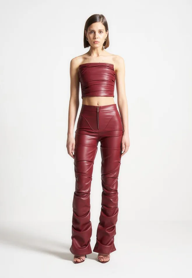 Manire De Voir Matching Sets Manire De Voir Woman Pleated Bandeau Vegan Leather Corset Top 8211 Wine Red