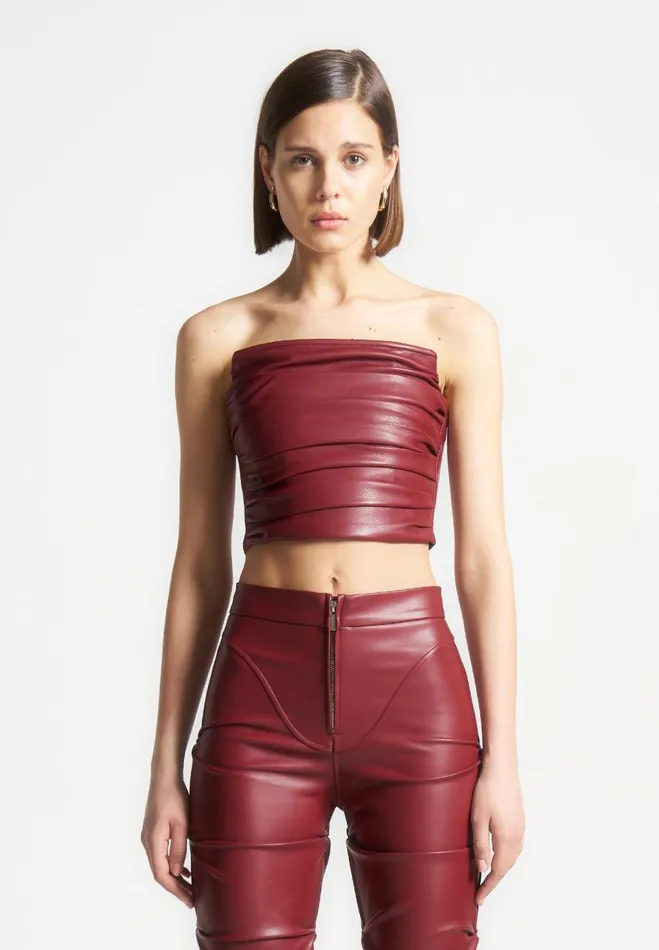 Manire De Voir Matching Sets Manire De Voir Woman Pleated Bandeau Vegan Leather Corset Top 8211 Wine Red