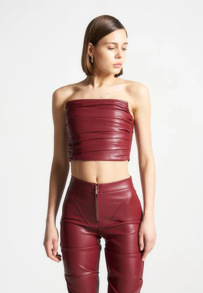 Manire De Voir Matching Sets Manire De Voir Woman Pleated Bandeau Vegan Leather Corset Top 8211 Wine Red