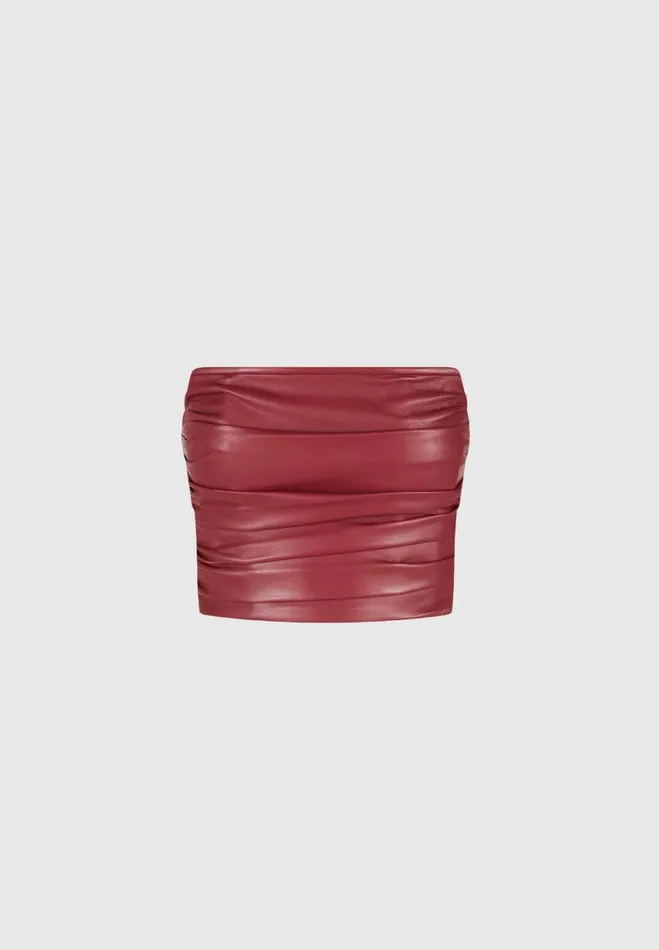 Manire De Voir Matching Sets Manire De Voir Woman Pleated Bandeau Vegan Leather Corset Top 8211 Wine Red