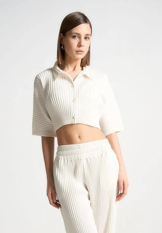Manire De Voir Matching Sets Manire De Voir Woman Pleated Cropped Shirt 8211 Off White Manire De Voir Matching Sets Manire De Voir Woman Pleated Cropped Shirt 8211 Off White