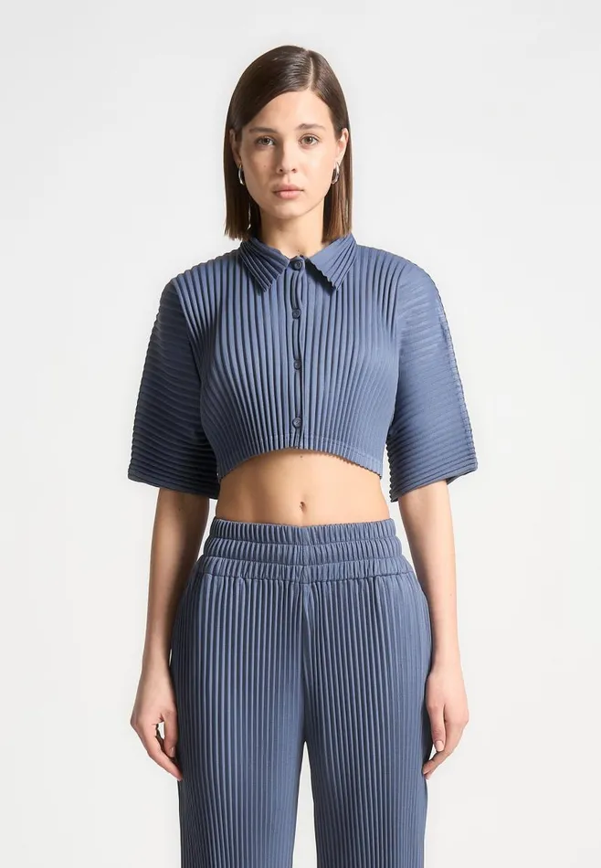 Manire De Voir Matching Sets Manire De Voir Woman Pleated Cropped Shirt 8211 Steel Blue