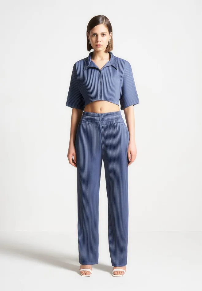 Manire De Voir Matching Sets Manire De Voir Woman Pleated Cropped Shirt 8211 Steel Blue