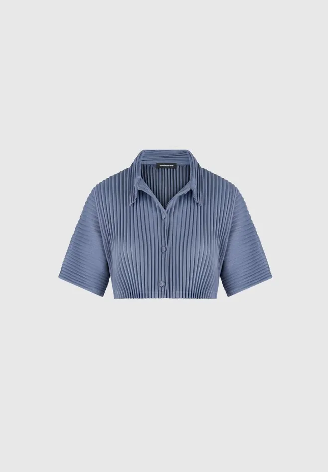 Manire De Voir Matching Sets Manire De Voir Woman Pleated Cropped Shirt 8211 Steel Blue
