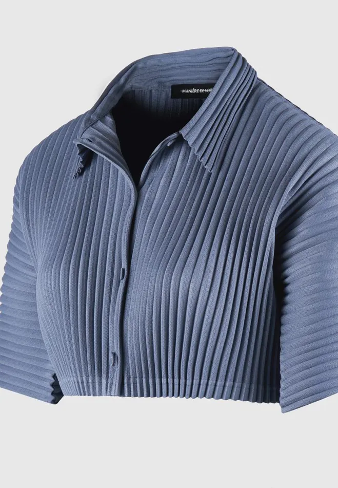 Manire De Voir Matching Sets Manire De Voir Woman Pleated Cropped Shirt 8211 Steel Blue