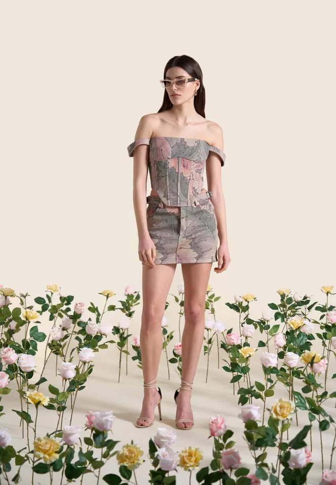 Manire De Voir Matching Sets Manire De Voir Woman Renaissance Camo Bardot Corset Top 8211 Multi