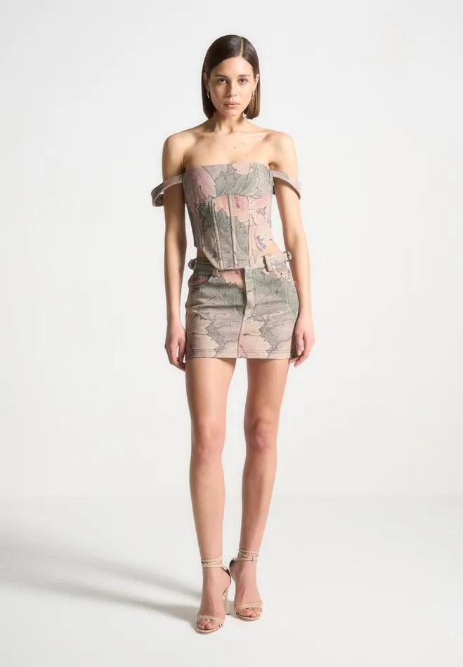 Manire De Voir Matching Sets Manire De Voir Woman Renaissance Camo Bardot Corset Top 8211 Multi