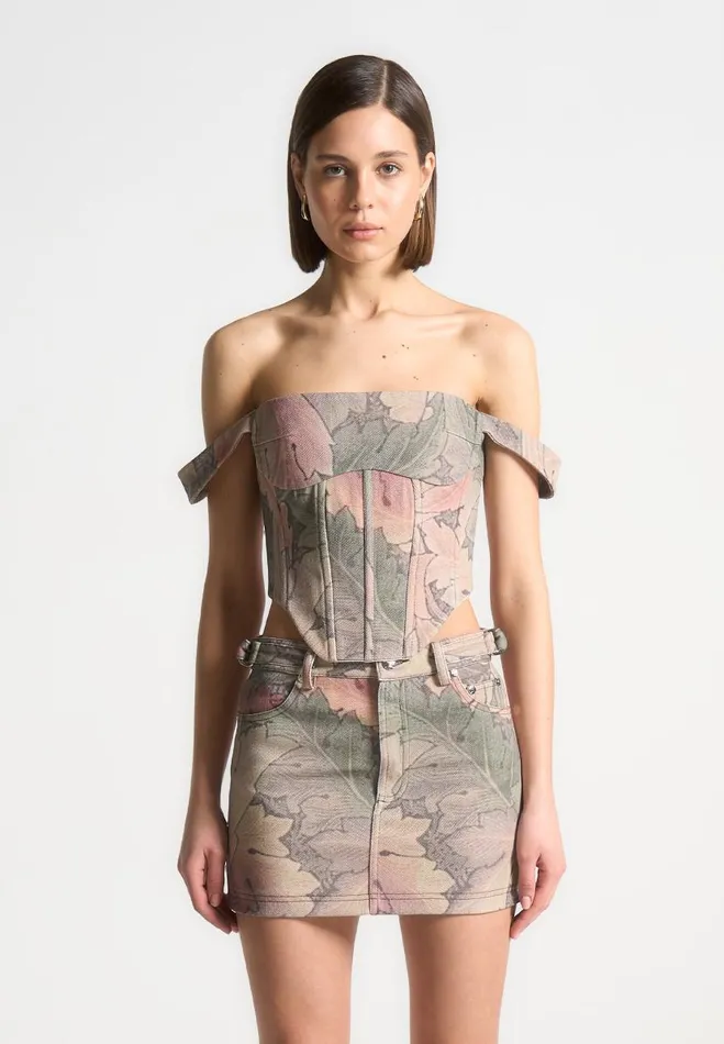Manire De Voir Matching Sets Manire De Voir Woman Renaissance Camo Bardot Corset Top 8211 Multi