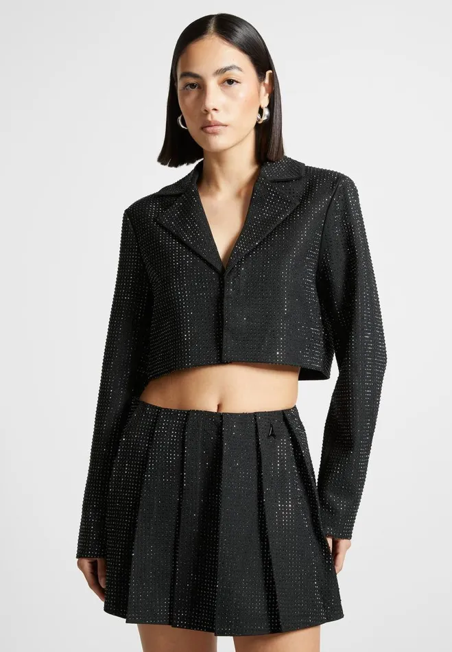 Manire De Voir Matching Sets Manire De Voir Woman Rhinestone Cropped Blazer 8211 Black
