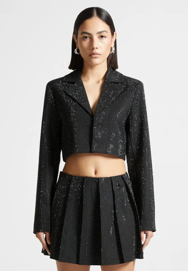 Manire De Voir Matching Sets Manire De Voir Woman Rhinestone Cropped Blazer 8211 Black