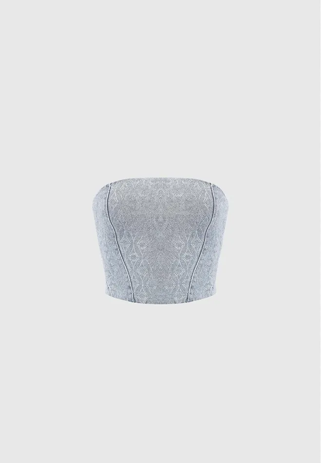 Manire De Voir Matching Sets Manire De Voir Woman Rhinestone Eiffel Denim Bandeau Corset Top 8211 Mid Blue