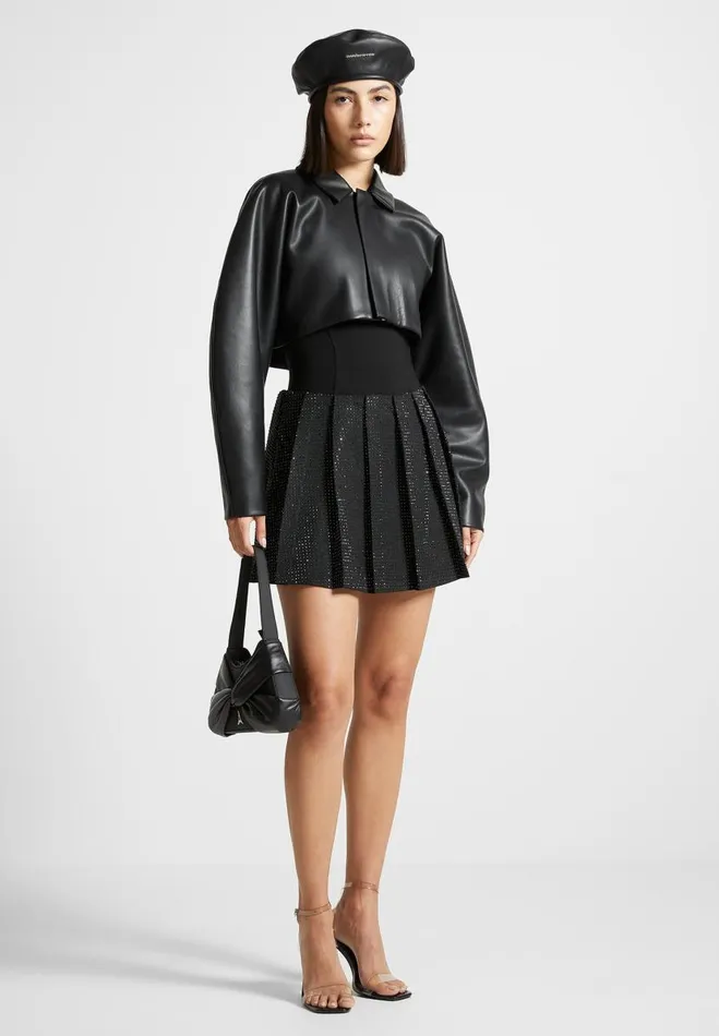Manire De Voir Matching Sets Manire De Voir Woman Rhinestone Pleated Mini Skort 8211 Black