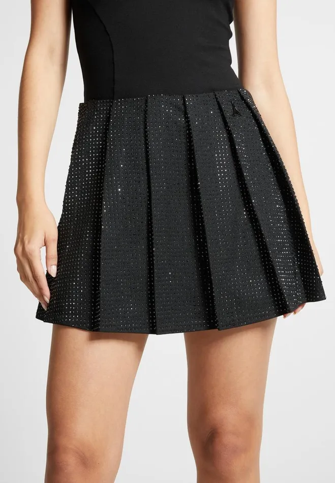 Manire De Voir Matching Sets Manire De Voir Woman Rhinestone Pleated Mini Skort 8211 Black