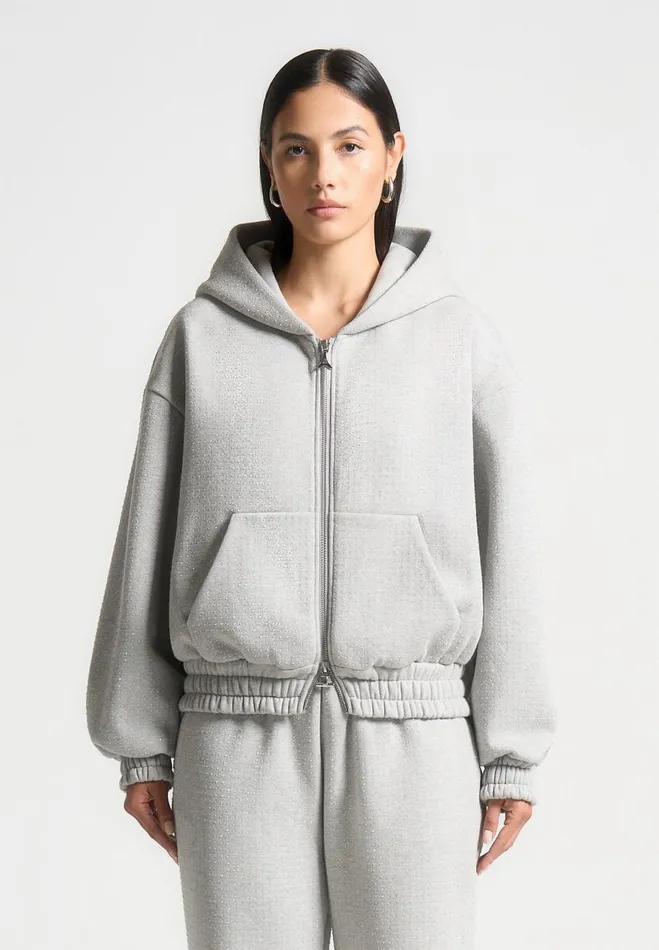 Manire De Voir Matching Sets Manire De Voir Woman Rhinestone Zip Through Hoodie 8211 Grey