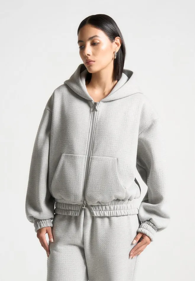 Manire De Voir Matching Sets Manire De Voir Woman Rhinestone Zip Through Hoodie 8211 Grey