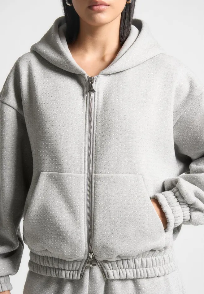 Manire De Voir Matching Sets Manire De Voir Woman Rhinestone Zip Through Hoodie 8211 Grey