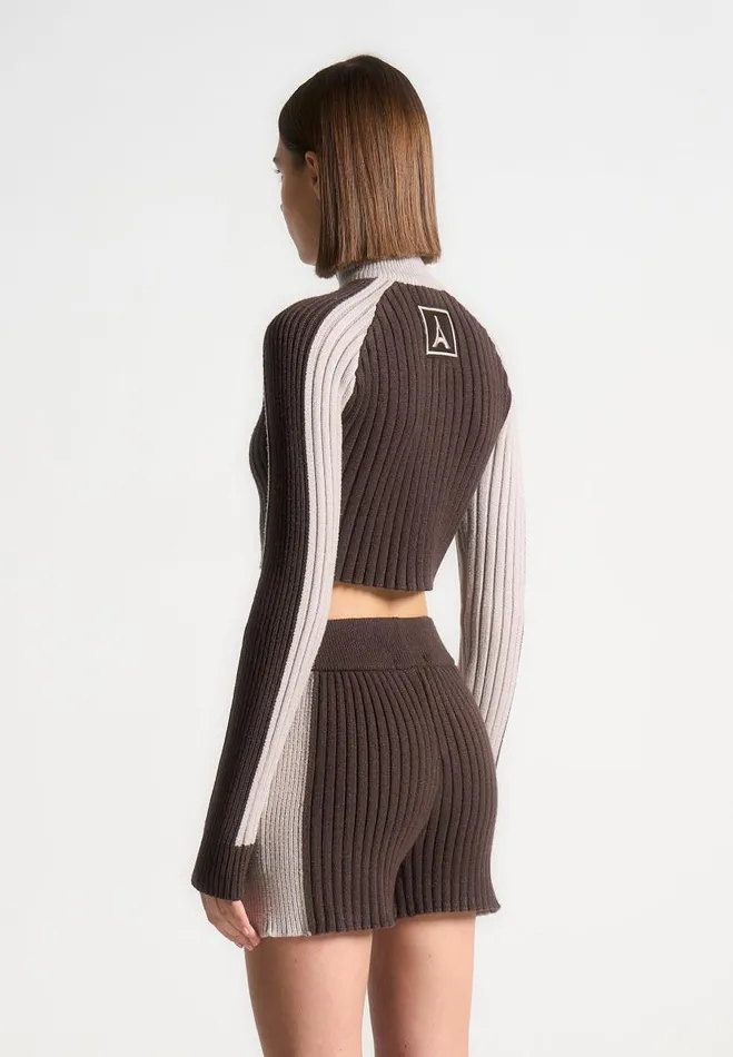 Manire De Voir Matching Sets Manire De Voir Woman Rib Knit Track Jacket 8211 BrownBeige