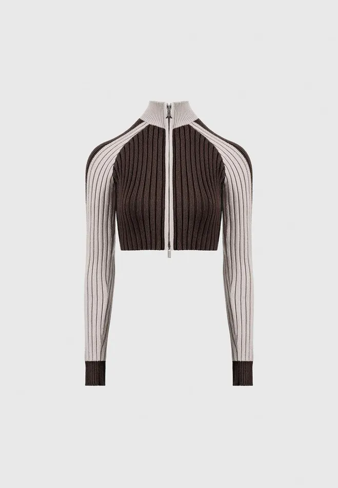 Manire De Voir Matching Sets Manire De Voir Woman Rib Knit Track Jacket 8211 BrownBeige