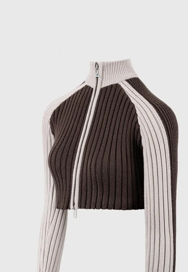 Manire De Voir Matching Sets Manire De Voir Woman Rib Knit Track Jacket 8211 BrownBeige