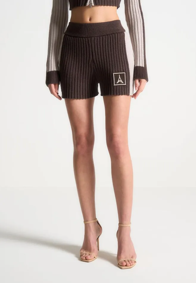 Manire De Voir Matching Sets Manire De Voir Woman Rib Knit Track Shorts 8211 BrownBeige Manire De Voir Matching Sets Manire De Voir Woman Rib Knit Track Shorts 8211 BrownBeige