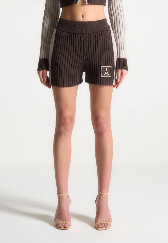 Manire De Voir Matching Sets Manire De Voir Woman Rib Knit Track Shorts 8211 BrownBeige