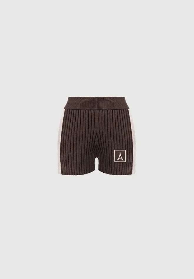 Manire De Voir Matching Sets Manire De Voir Woman Rib Knit Track Shorts 8211 BrownBeige