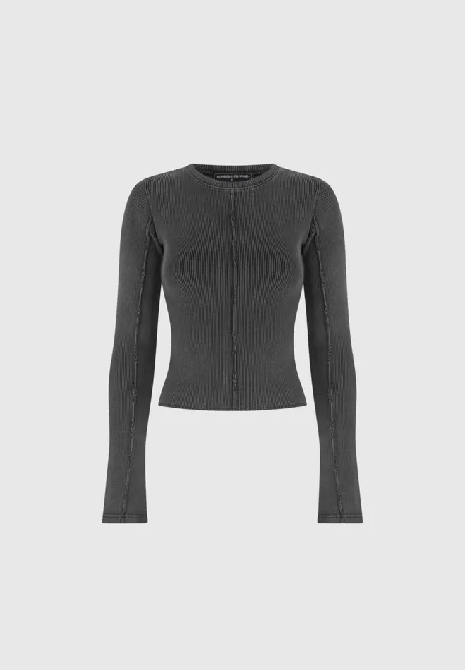 Manire De Voir Matching Sets Manire De Voir Woman Ribbed Long Sleeve Top 8211 Washed Grey