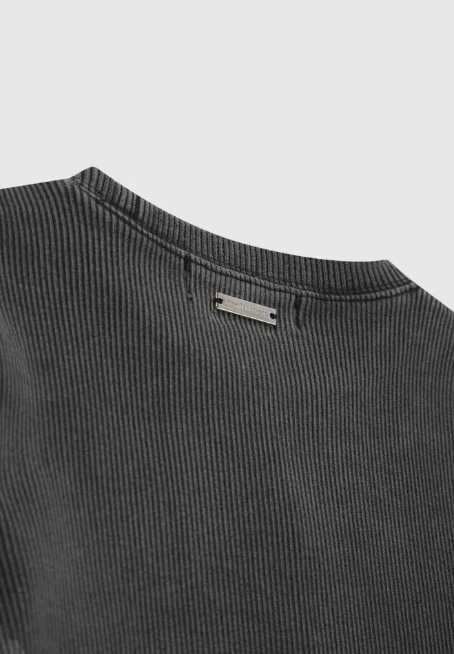 Manire De Voir Matching Sets Manire De Voir Woman Ribbed Long Sleeve Top 8211 Washed Grey